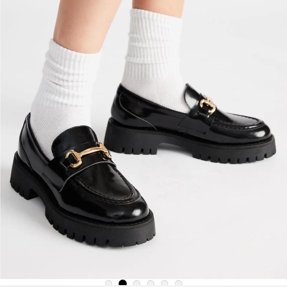 Steve Madden Platform Black Loafers with Gold Accent